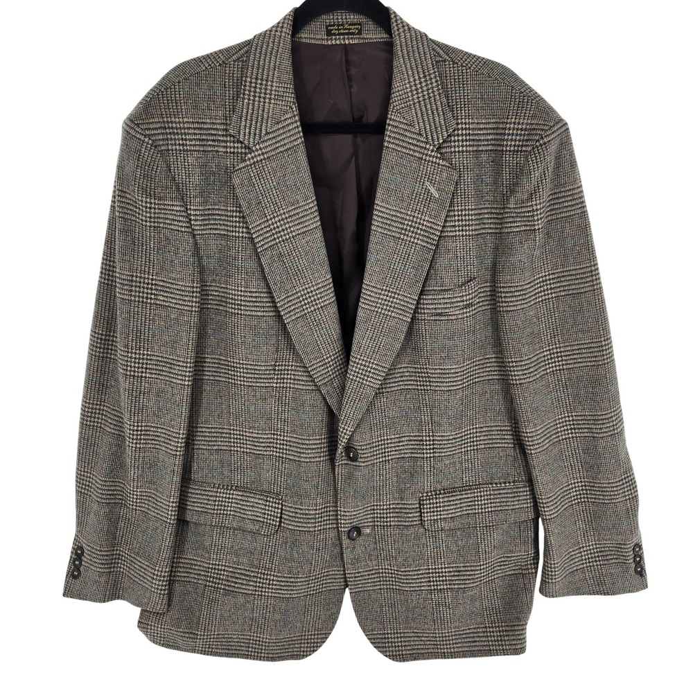Roberto Vasalli Blazer Sport Coat Mens‎ 46R Brown Glen Plaid Camel Hair Blend